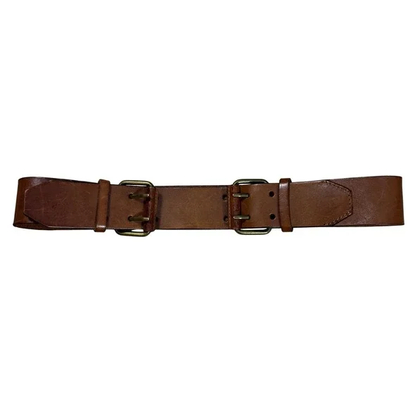 Ann Taylor LOFT Brown Genuine Leather Double Buckle Wide Waist Belt Y2K Classic - Picture 2 of 7
